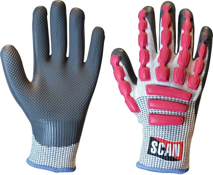 Tooled Up | Scan Scan Anti Impact Latex Cut 5 Gloves Grey / Pink L Scan Scan Anti Impact Latex Cut 5 Gloves Grey / Pink L