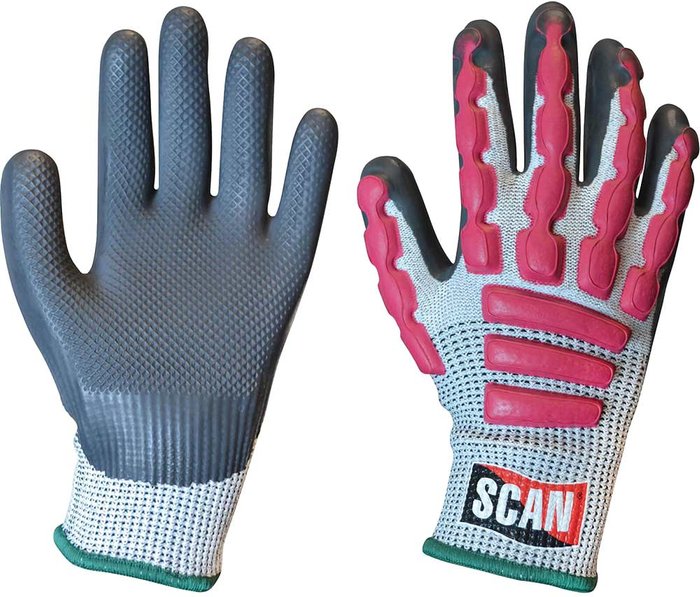 Tooled Up | Scan Scan Anti Impact Latex Cut 5 Gloves Grey / Pink M Scan Scan Anti Impact Latex Cut 5 Gloves Grey / Pink M