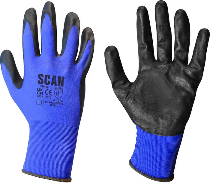 Tooled Up | Scan Scan Max Dexterity Nitrile Work Gloves Blue L Pack of 1 Scan Scan Max Dexterity Nitrile Work Gloves Blue L Pack of 1
