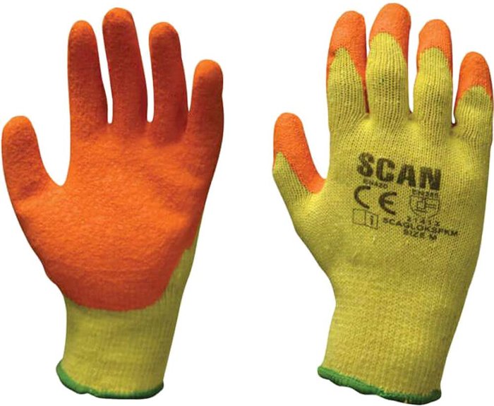 Tooled Up | Scan Scan Knit Shell Latex Palm Gloves Orange / Yellow One Size Pack of 12 Scan Scan Knit Shell Latex Palm Gloves Orange / Yellow One Size Pack of 12