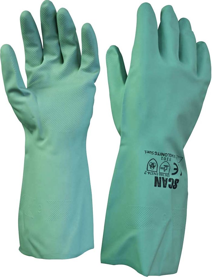 Tooled Up | Scan Scan Flock Lined Nitrile Gauntlet Gloves Green L Pack of 1 Scan Scan Flock Lined Nitrile Gauntlet Gloves Green L Pack of 1