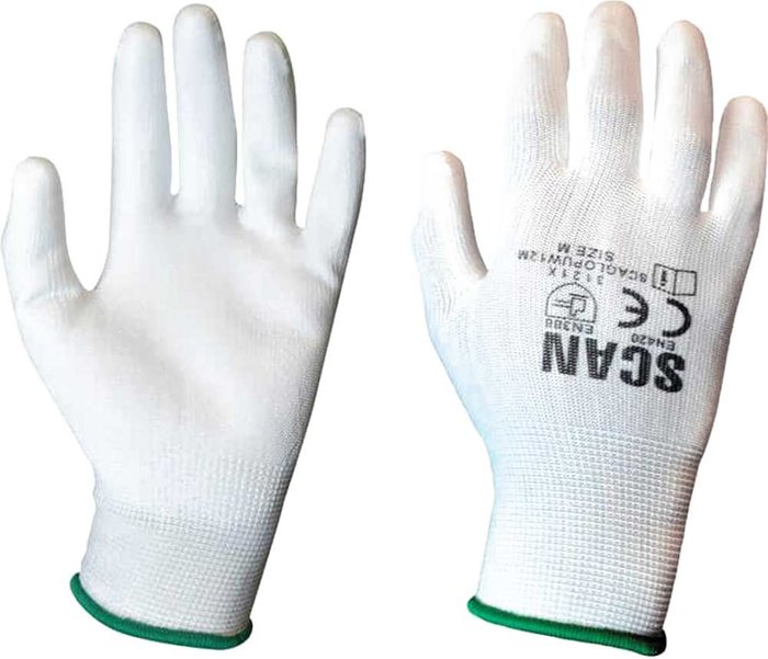Tooled Up | Scan Scan PU Coated Work Gloves White M Pack of 12 Scan Scan PU Coated Work Gloves White M Pack of 12