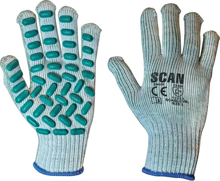 Tooled Up | Scan Scan Vibration Resistant Latex Foam Gloves Grey / Green L Scan Scan Vibration Resistant Latex Foam Gloves Grey / Green L