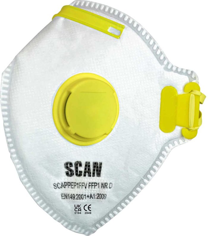 Tooled Up | Scan Scan FFP1 Fold Flat Valved Disposable Mask Pack of 20 Scan Scan FFP1 Fold Flat Valved Disposable Mask Pack of 20