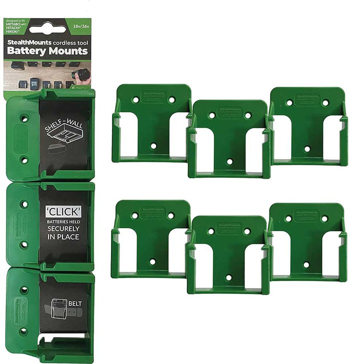 Tooled Up | Stealth Mounts Stealth Mounts 6 Pack Battery Mounts For Metabo 18V Batteries Green Stealth Mounts Stealth Mounts 6 Pack Battery Mounts For Metabo 18V Batteries Green