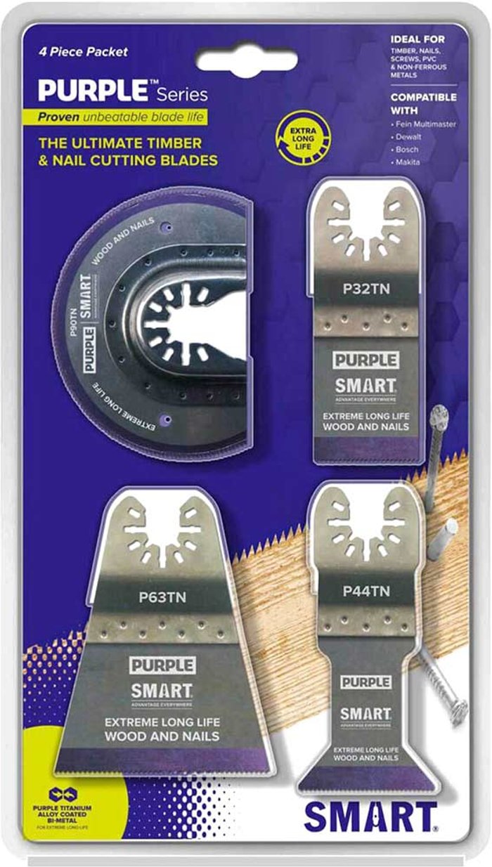 Tooled Up | Smart Multitool Blades Smart 4 Piece Titanium Alloy Bi-Metal Oscillating Multi Tool Blade Set Smart Multitool Blades Smart 4 Piece Titanium Alloy Bi-Metal Oscillating Multi Tool Blade Set