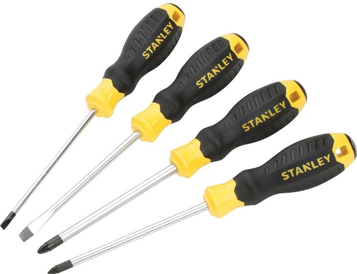 Tooled Up | Stanley Stanley 4 Piece Essential Slotted and Pozi Screwdriver Set Stanley Stanley 4 Piece Essential Slotted and Pozi Screwdriver Set