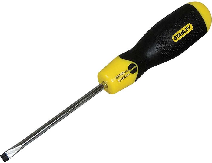 Tooled Up | Stanley Stanley Cushion Grip Flared Slotted Screwdriver 5mm 100mm Stanley Stanley Cushion Grip Flared Slotted Screwdriver 5mm 100mm