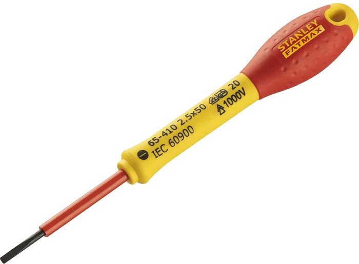 Tooled Up | Stanley Stanley FatMax Insulated Parallel Slotted Screwdriver 2.5mm 50mm Stanley Stanley FatMax Insulated Parallel Slotted Screwdriver 2.5mm 50mm