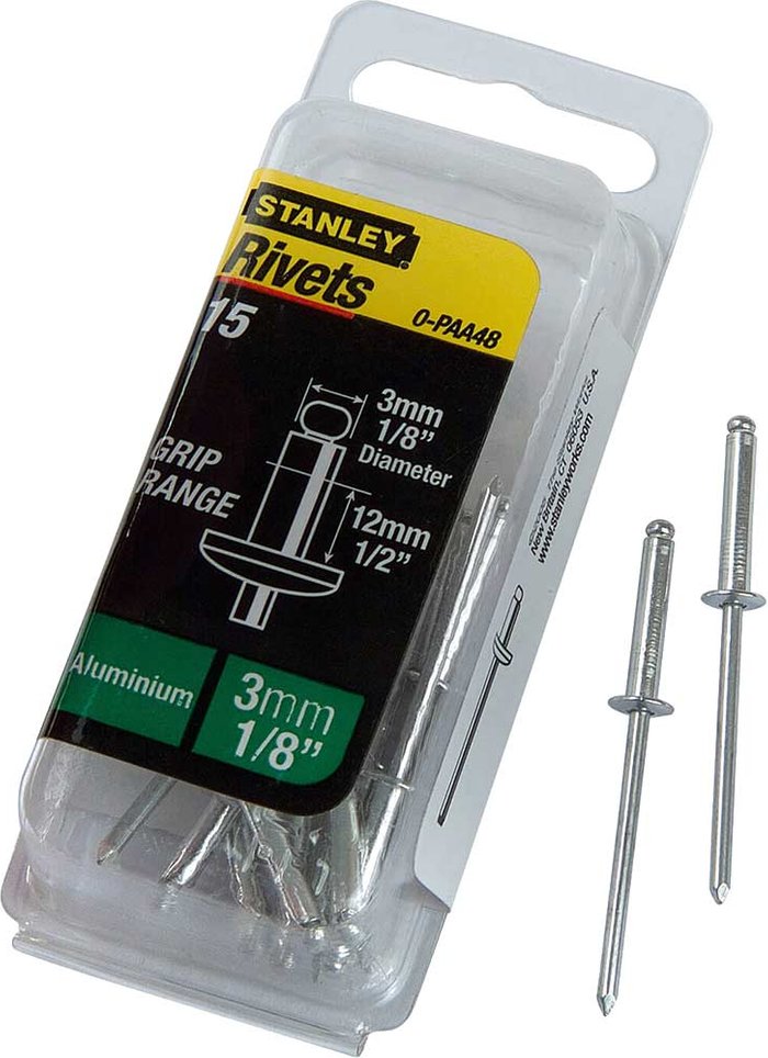 Tooled Up | Stanley Stanley Aluminium Pop Rivets 3mm Long Pack of 15 Stanley Stanley Aluminium Pop Rivets 3mm Long Pack of 15
