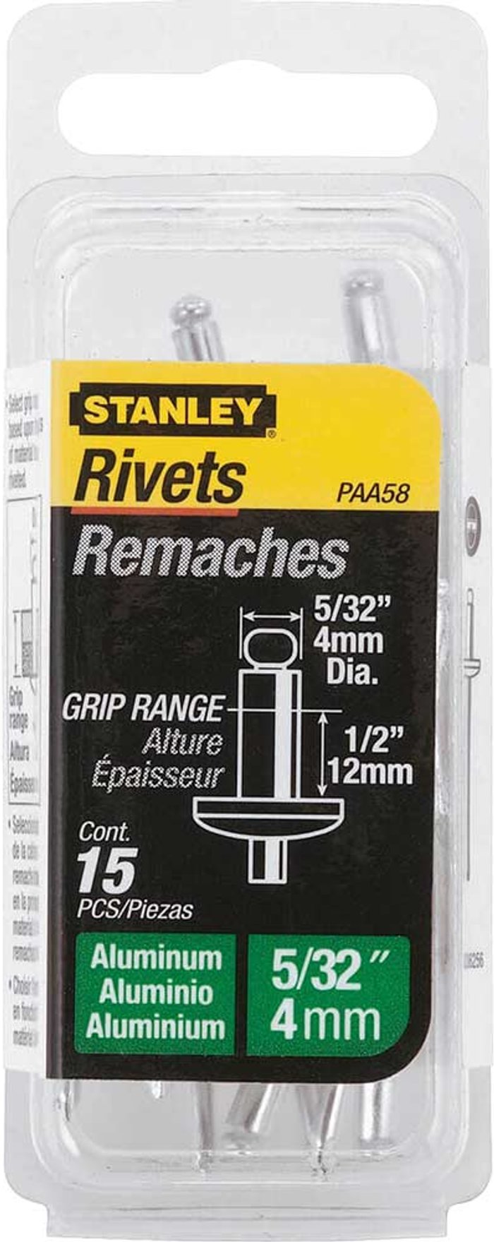 Tooled Up | Stanley Stanley Aluminium Pop Rivets 4mm Long Pack of 15 Stanley Stanley Aluminium Pop Rivets 4mm Long Pack of 15