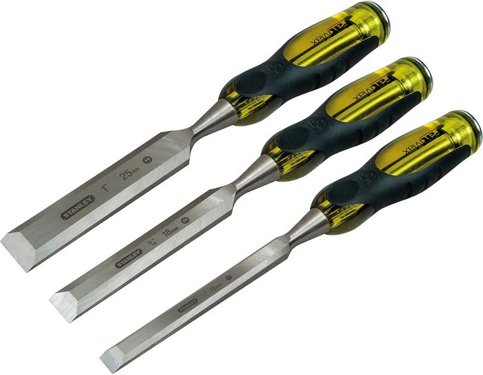 Tooled Up | Stanley Stanley FatMax 3 Piece Bevel Edge Wood Chisel Set Stanley Stanley FatMax 3 Piece Bevel Edge Wood Chisel Set