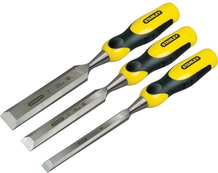 Tooled Up | Stanley Stanley Dynagrip 3 Piece Strike Cap Wood Chisel Set Stanley Stanley Dynagrip 3 Piece Strike Cap Wood Chisel Set