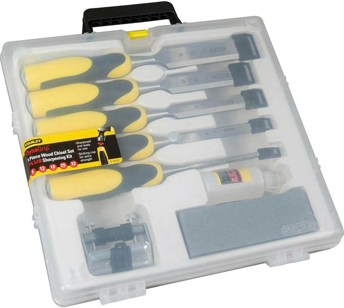 Tooled Up | Stanley Stanley Dynagrip Wood Chisel Set 5 Piece + Honing Guide STA5-16-421 Stanley Stanley Dynagrip Wood Chisel Set 5 Piece + Honing Guide STA5-16-421