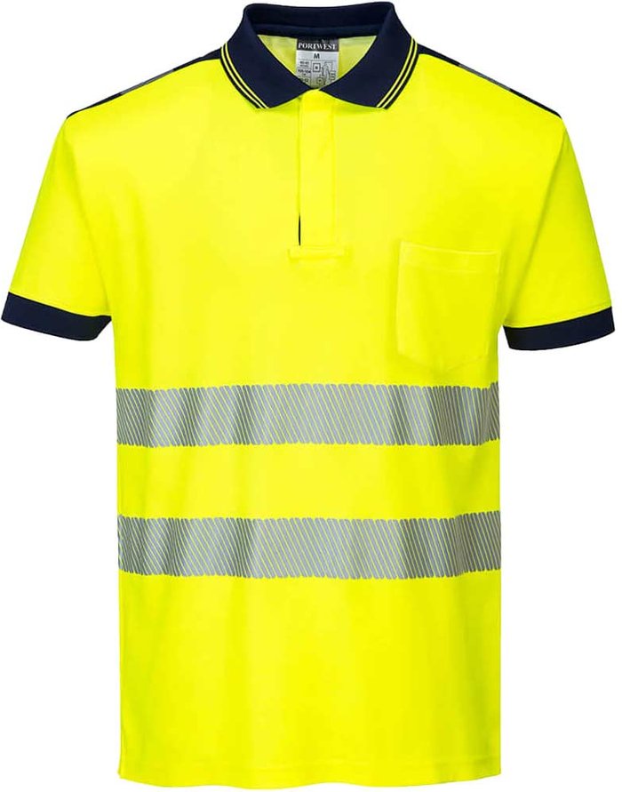 Tooled Up | Portwest Portwest PW3 Hi Vis Cotton Comfort Polo Short Sleeve Shirt Yellow / Navy M Portwest Portwest PW3 Hi Vis Cotton Comfort Polo Short Sleeve Shirt Yellow / Navy M