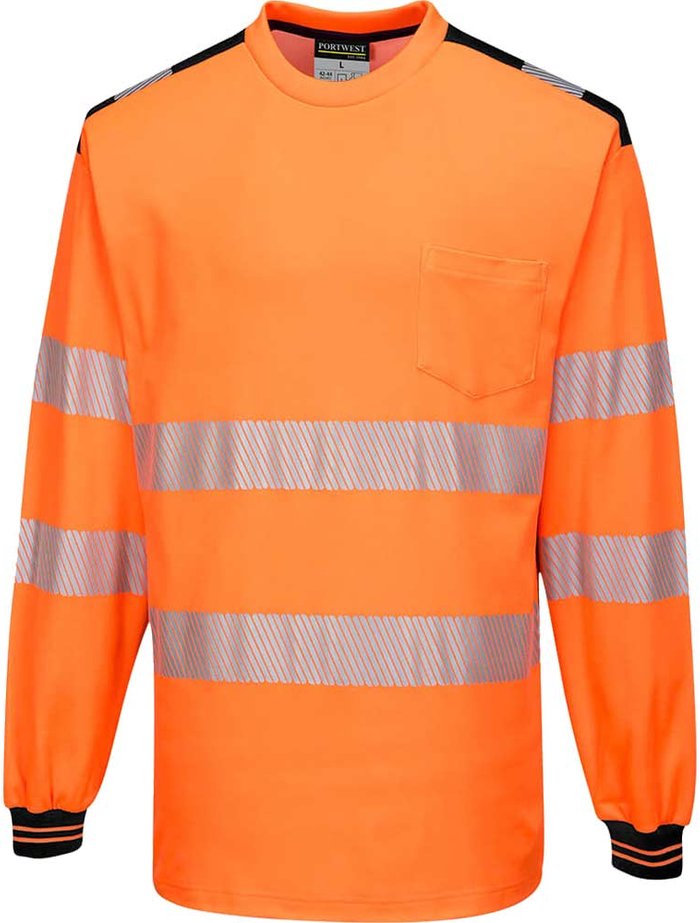 Tooled Up | Portwest Portwest PW3 Hi Vis Cotton Comfort Long Sleeve T Shirt Orange / Black M Portwest Portwest PW3 Hi Vis Cotton Comfort Long Sleeve T Shirt Orange / Black M
