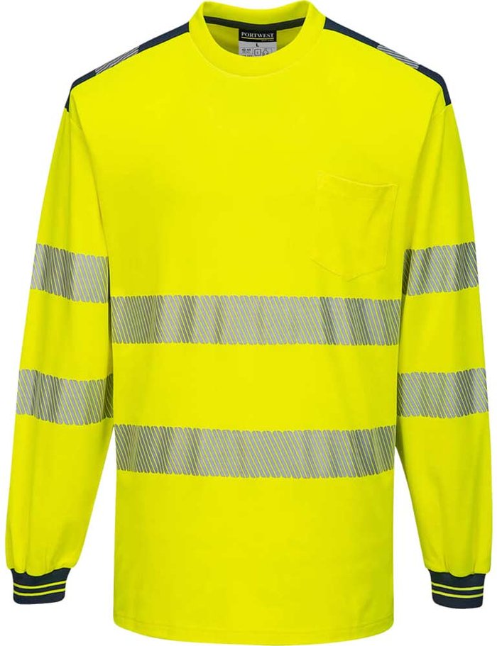 Tooled Up | Portwest Portwest PW3 Hi Vis Cotton Comfort Long Sleeve T Shirt Yellow / Navy L Portwest Portwest PW3 Hi Vis Cotton Comfort Long Sleeve T Shirt Yellow / Navy L