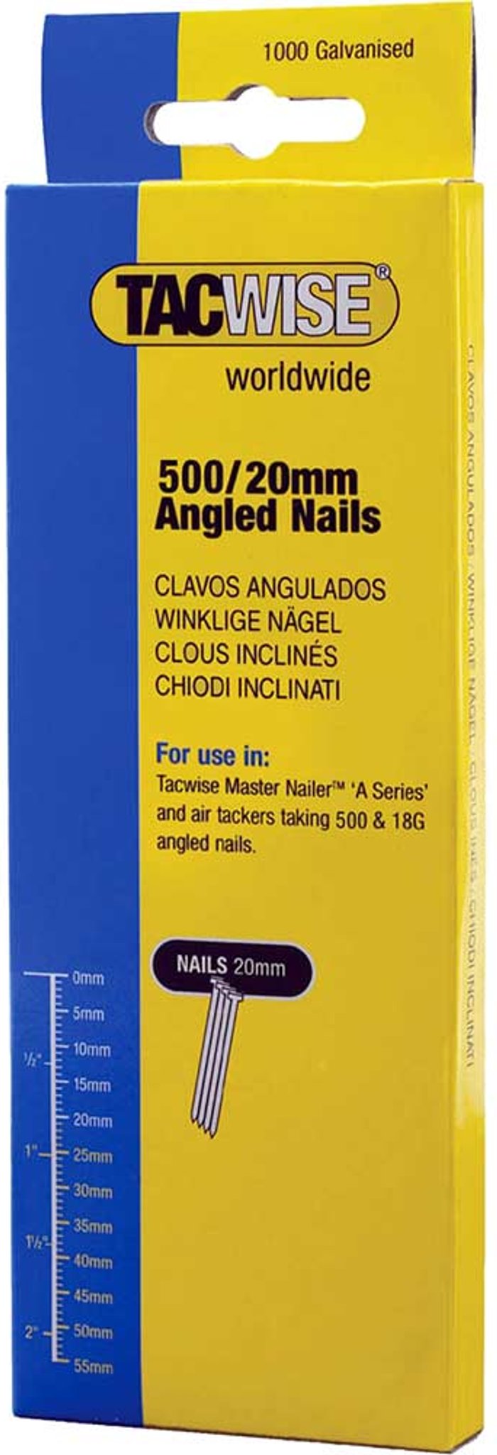 Tooled Up | Tacwise Tacwise 500 Series 18 Gauge Angled Brad Nails 20mm Pack of 1000 Tacwise Tacwise 500 Series 18 Gauge Angled Brad Nails 20mm Pack of 1000