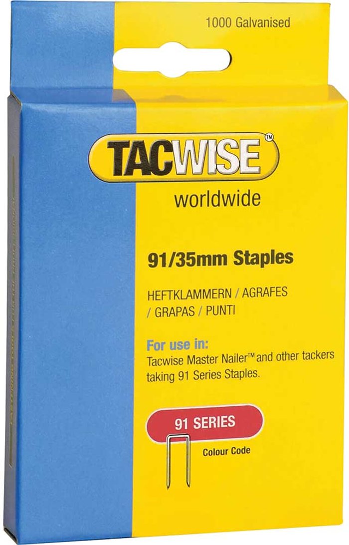 Tooled Up | Tacwise Tacwise Type 91 Narrow Staples 35mm Pack of 1000 Tacwise Tacwise Type 91 Narrow Staples 35mm Pack of 1000