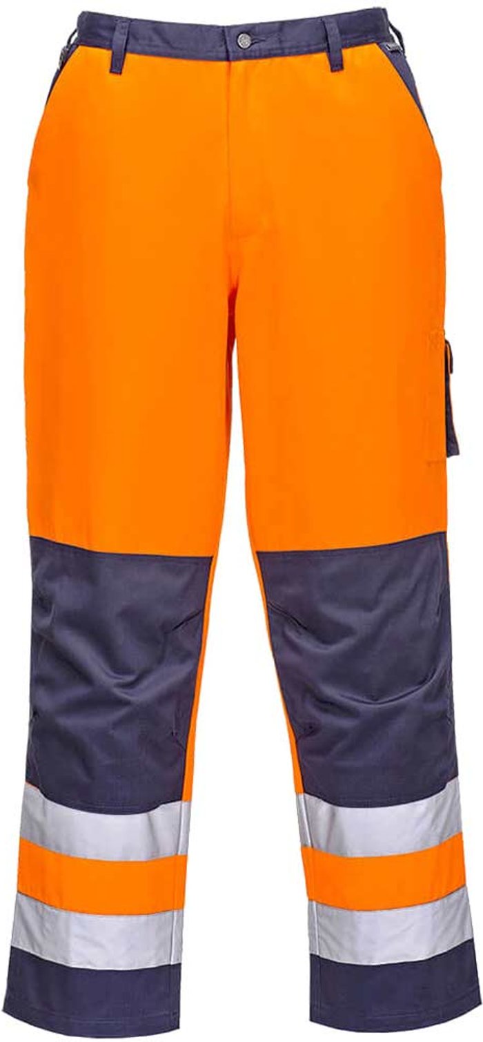 Tooled Up | Portwest Portwest Lyon Hi Vis Work Trousers Orange / Navy M 32 Portwest Portwest Lyon Hi Vis Work Trousers Orange / Navy M 32