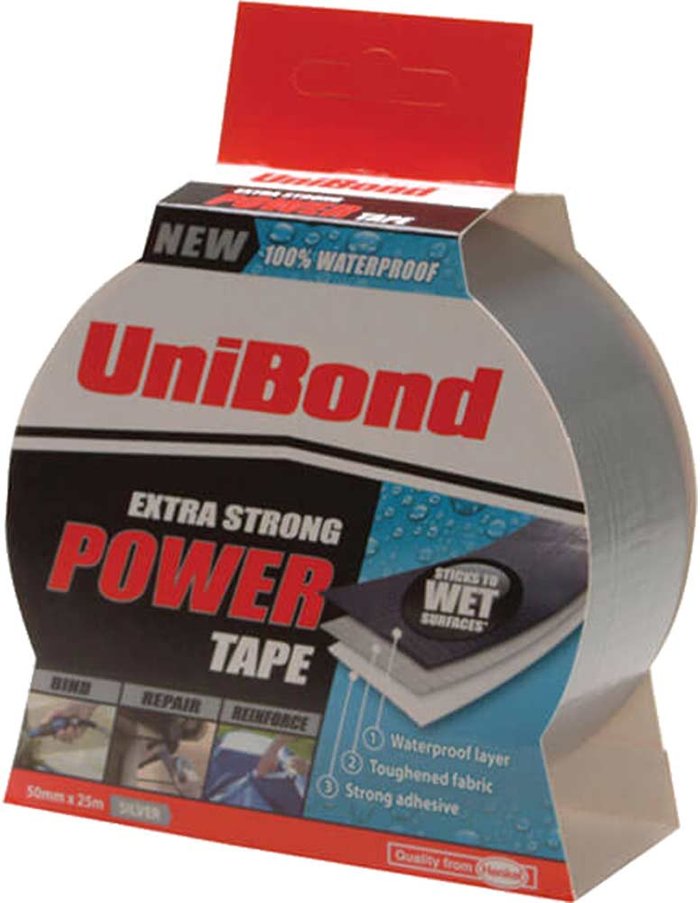 Tooled Up | Unibond Unibond Extra Strong Power Tape Silver 50mm 25m Unibond Unibond Extra Strong Power Tape Silver 50mm 25m