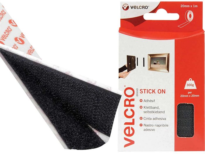 Tooled Up | Velcro® Brand Velcro Stick On Tape Black 20mm 1m Pack of 1 Velcro® Brand Velcro Stick On Tape Black 20mm 1m Pack of 1