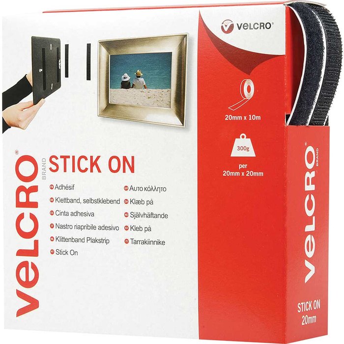 Tooled Up | Velcro® Brand Velcro Stick On Tape Black 20mm 10m Pack of 1 Velcro® Brand Velcro Stick On Tape Black 20mm 10m Pack of 1