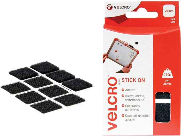 Tooled Up | Velcro® Brand Velcro Stick On Squares Black 25mm 25mm Pack of 24 Velcro® Brand Velcro Stick On Squares Black 25mm 25mm Pack of 24