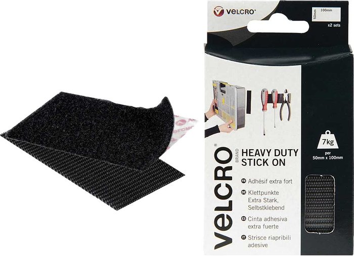 Tooled Up | Velcro® Brand Velcro Heavy Duty Stick On Strips Black 50mm 100mm Pack of 2 Velcro® Brand Velcro Heavy Duty Stick On Strips Black 50mm 100mm Pack of 2