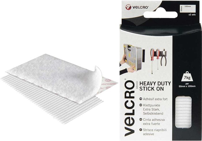 Tooled Up | Velcro® Brand Velcro Heavy Duty Stick On Strips White 50mm 100mm Pack of 2 Velcro® Brand Velcro Heavy Duty Stick On Strips White 50mm 100mm Pack of 2
