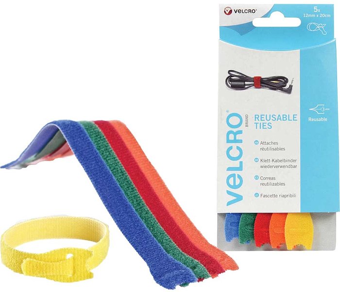 Tooled Up | Velcro® Brand Velcro Adjustable Ties Multicoloured 12mm 200mm Pack of 5 Velcro® Brand Velcro Adjustable Ties Multicoloured 12mm 200mm Pack of 5