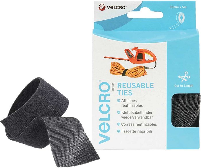 Tooled Up | Velcro® Brand Velcro Self Gripping Ties Black 30mm 5m Pack of 1 Velcro® Brand Velcro Self Gripping Ties Black 30mm 5m Pack of 1