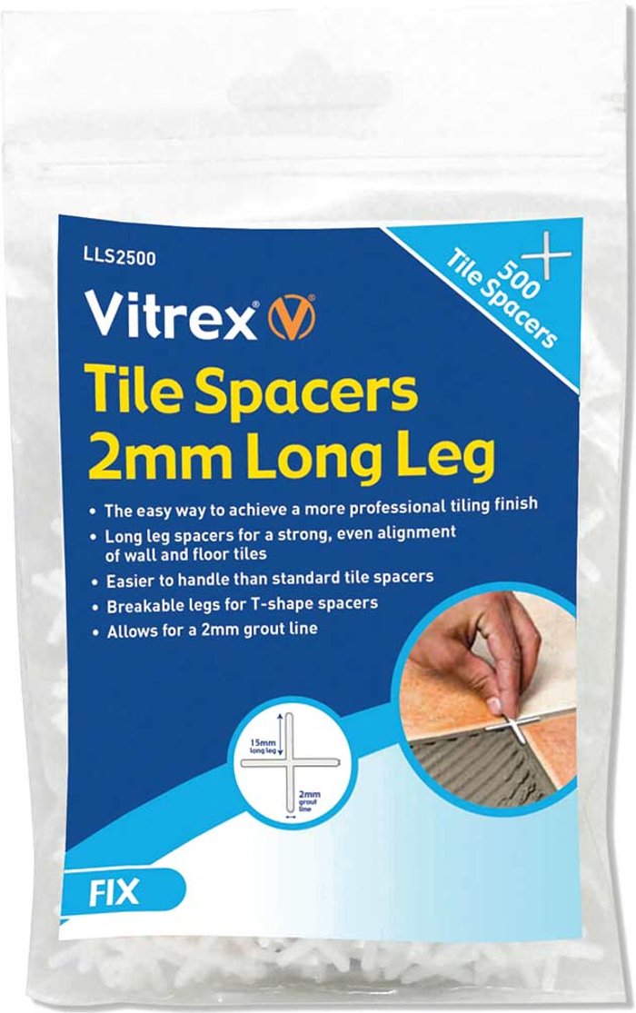 Tooled Up | Vitrex Vitrex Long Leg Tile Spacers 2mm Pack of 500 Vitrex Vitrex Long Leg Tile Spacers 2mm Pack of 500