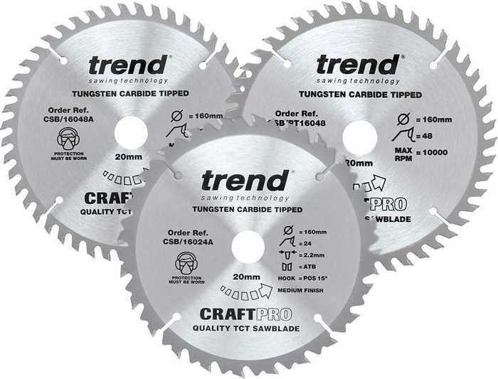 Tooled Up | Trend Trend CRAFTPRO 3 Piece 160mm Circular Saw Blade Set 160mm Assorted Teeth 20mm Trend Trend CRAFTPRO 3 Piece 160mm Circular Saw Blade Set 160mm Assorted Teeth 20mm