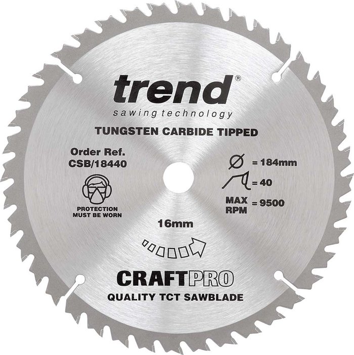Tooled Up | Trend Trend CRAFTPRO Wood Cutting Saw Blade 184mm 40T 16mm Trend Trend CRAFTPRO Wood Cutting Saw Blade 184mm 40T 16mm