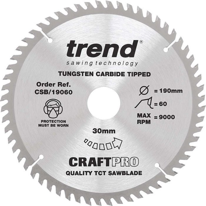 Tooled Up | Trend Trend CRAFTPRO Wood Cutting Saw Blade 190mm 60T 30mm Trend Trend CRAFTPRO Wood Cutting Saw Blade 190mm 60T 30mm
