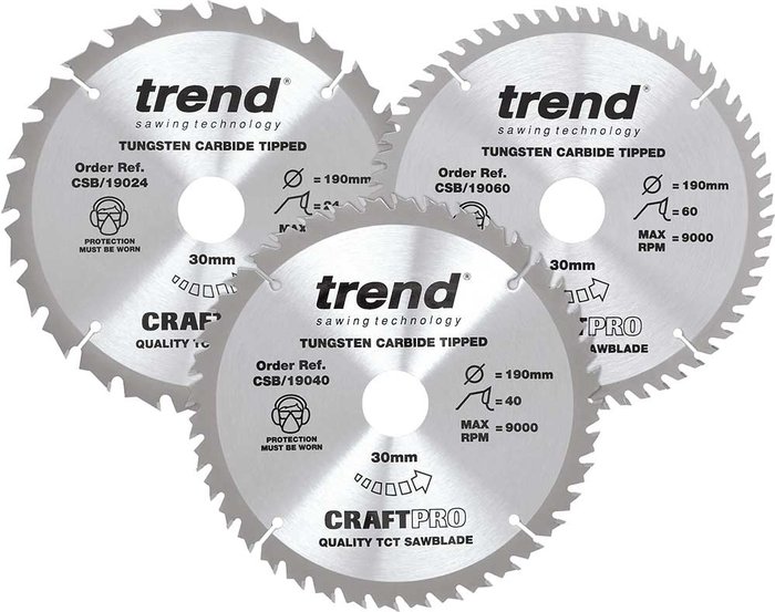 Tooled Up | Trend Trend CRAFTPRO 3 Piece 190mm Circular Saw Blade Set 190mm Assorted Teeth 30mm Trend Trend CRAFTPRO 3 Piece 190mm Circular Saw Blade Set 190mm Assorted Teeth 30mm