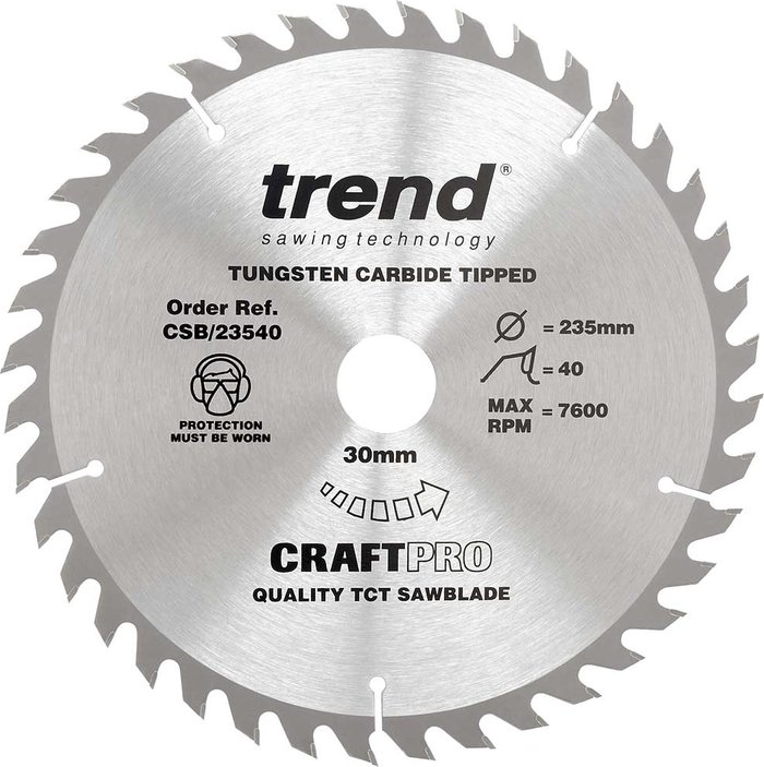 Tooled Up | Trend Trend CRAFTPRO Non Stick Wood Cutting Saw Blade 235mm 40T 30mm Trend Trend CRAFTPRO Non Stick Wood Cutting Saw Blade 235mm 40T 30mm
