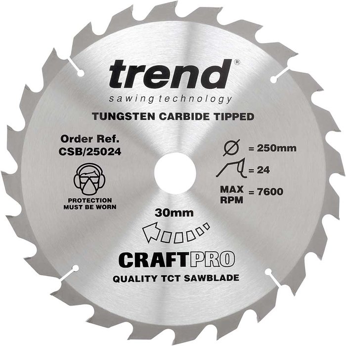 Tooled Up | Trend Trend CRAFTPRO Wood Cutting Saw Blade 250mm 24T 30mm Trend Trend CRAFTPRO Wood Cutting Saw Blade 250mm 24T 30mm