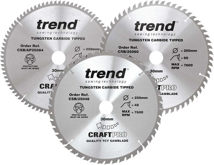 Tooled Up | Trend Trend CRAFTPRO 3 Piece 250mm Circular Saw Blade Set 250mm Assorted Teeth 30mm Trend Trend CRAFTPRO 3 Piece 250mm Circular Saw Blade Set 250mm Assorted Teeth 30mm