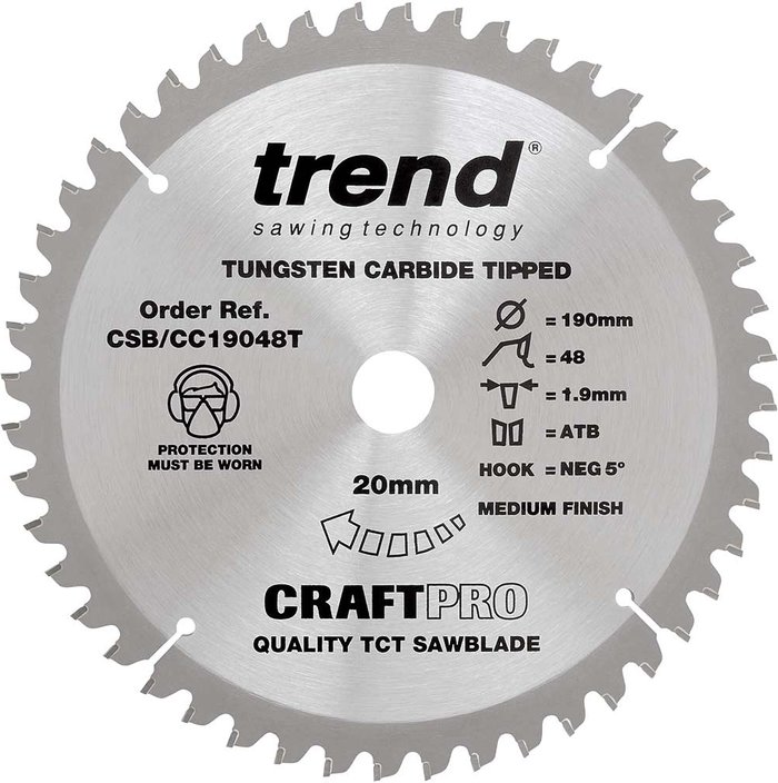 Tooled Up | Trend Trend Craft Anti Kickback Thin Kerf Circular Saw Blade 190mm 48T 20mm Trend Trend Craft Anti Kickback Thin Kerf Circular Saw Blade 190mm 48T 20mm