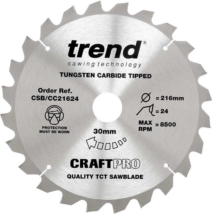 Tooled Up | Trend Trend CRAFTPRO Wood Cutting Mitre Saw Blade 216mm 24T 30mm Trend Trend CRAFTPRO Wood Cutting Mitre Saw Blade 216mm 24T 30mm