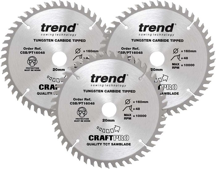 Tooled Up | Trend Trend CRAFTPRO 3 Piece 160mm Panel Trim Circular Saw Blade Set 160mm 48T 20mm Trend Trend CRAFTPRO 3 Piece 160mm Panel Trim Circular Saw Blade Set 160mm 48T 20mm