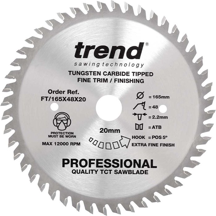 Tooled Up | Trend Trend Professional Wood Cutting Saw Blade 165mm 48T 20mm Trend Trend Professional Wood Cutting Saw Blade 165mm 48T 20mm