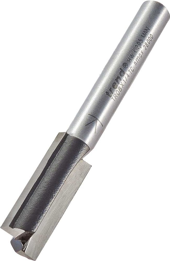 Tooled Up | Trend Trend Two Flute PTFE Coated Non Stick Router Cutter 9.5mm 25mm 1/4 Trend Trend Two Flute PTFE Coated Non Stick Router Cutter 9.5mm 25mm 1/4