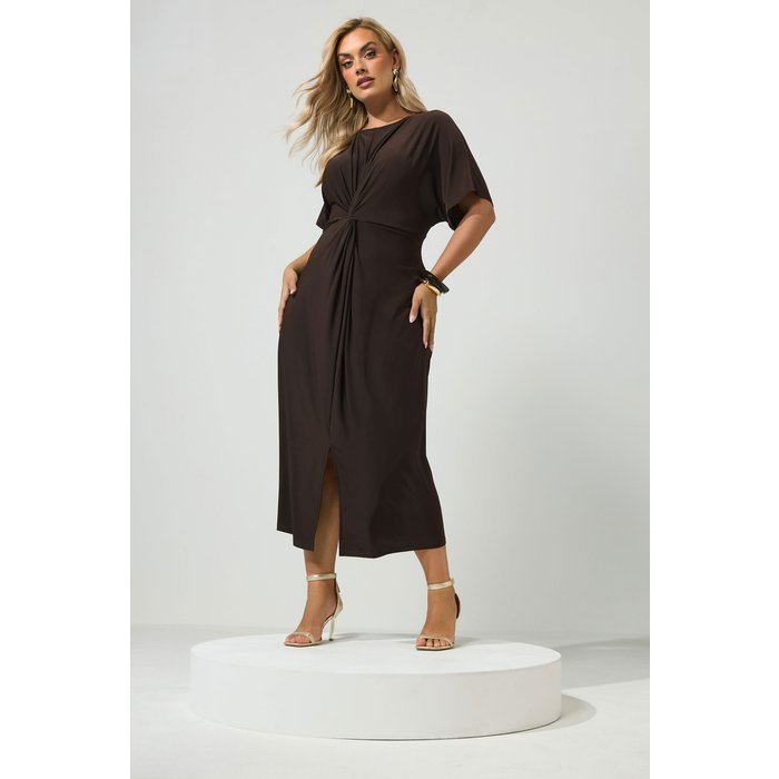 Yours London Damen Kleid in Schokobraun mit Knoten Vorne in Größe 48 | Polyester/Elasthan