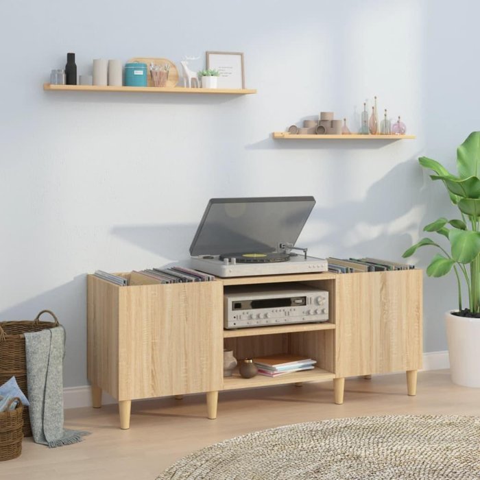 Maison exclusive - mueble de discos contrachapada roble sonoma 121x38x48 cm