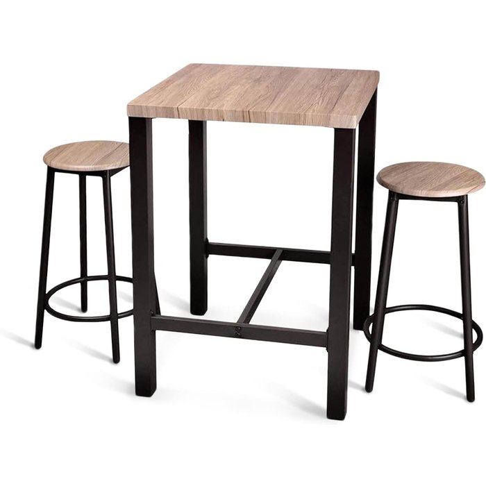 Tienda eurasia - mesa alta con 2 taburetes, metal y mdf, 60 x 86 x 60 cm