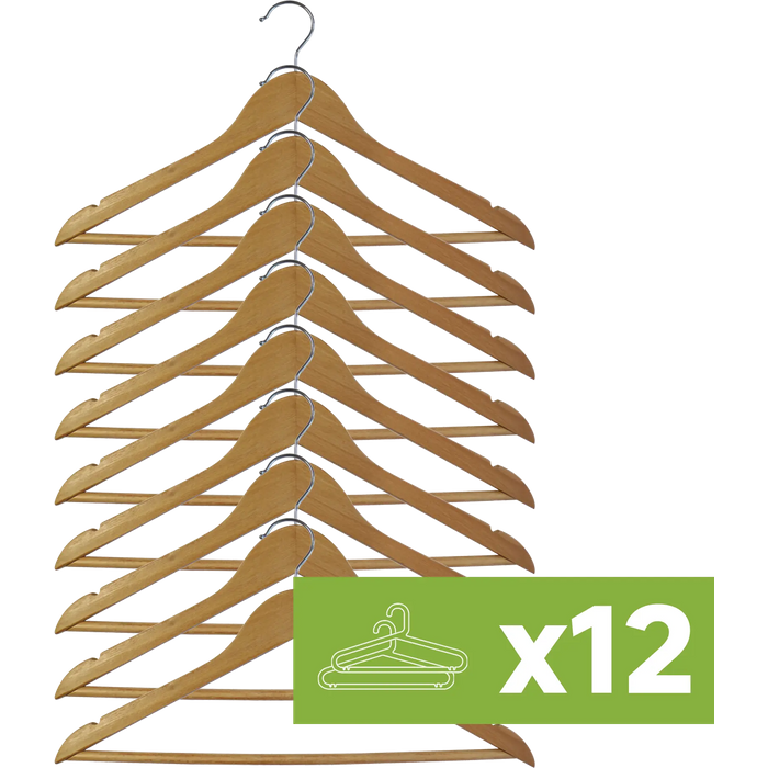 Lote de 12 packs de 8 perchas madera natural