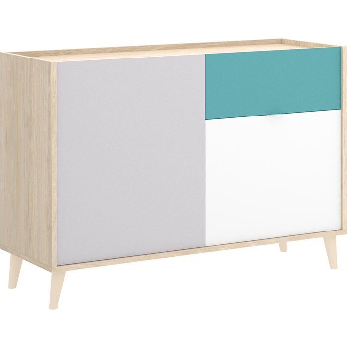 Aparador mueble auxiliar nessie 2 puertas y 2 cajones azul y roble 105x75x43 cm